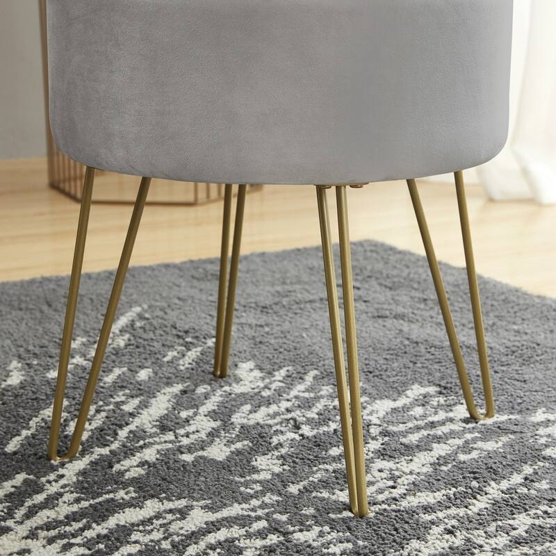 Round Velvet Storage Ottoman with Tray Top Table