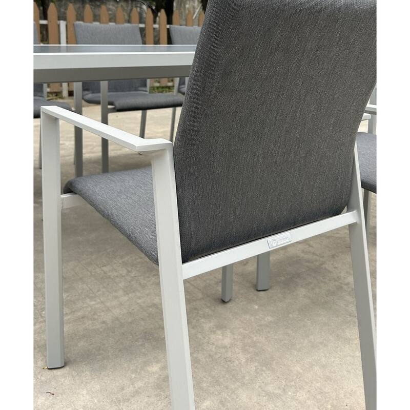 Vesuvio Light Grey 13-Piece Aluminum Outdoor Dining Set with Sling Set in Midnight Grey - N/A