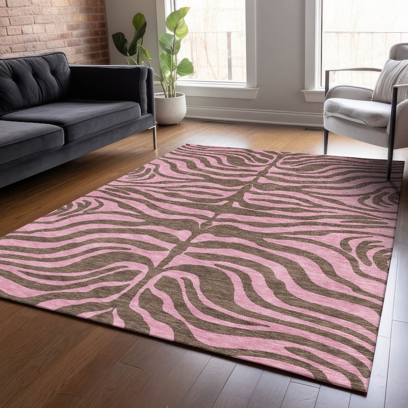 Machine Washable Indoor/ Outdoor Modern Animal Print Chantille Rug - Brown - 3' x 5'