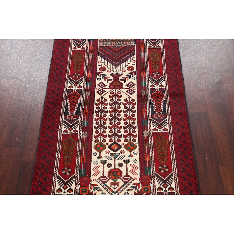 Geometric Hamedan Persian Traditional Runner Rug Handmade Wool Carpet - 3'4" x 6'8"