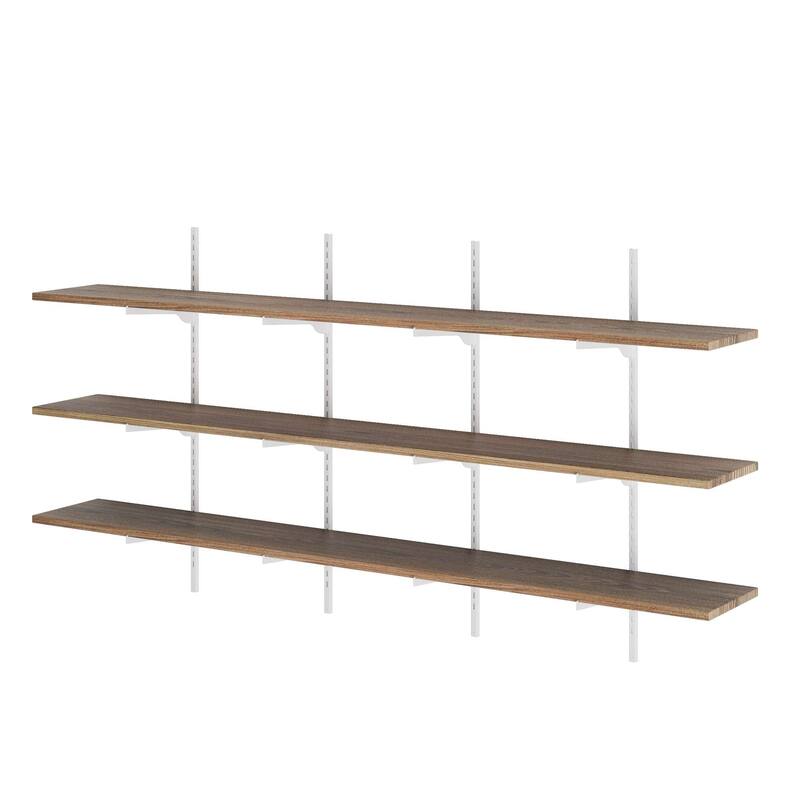 Wallniture Turin 72" Floating Wall Shelves with White Adjustable Brackets, Living Room & Office Decor, Hanging, Burnt,2,3,4 Tier