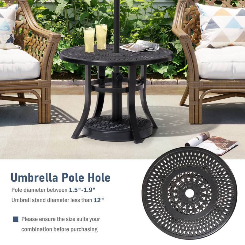 Outdoor Round Cast Aluminum Small Table with Umbrella Hole