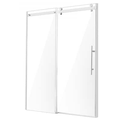 Chrome Frameless Sliding Shower Door Double with Aluminum Rail - 59 x 75 x 5 in