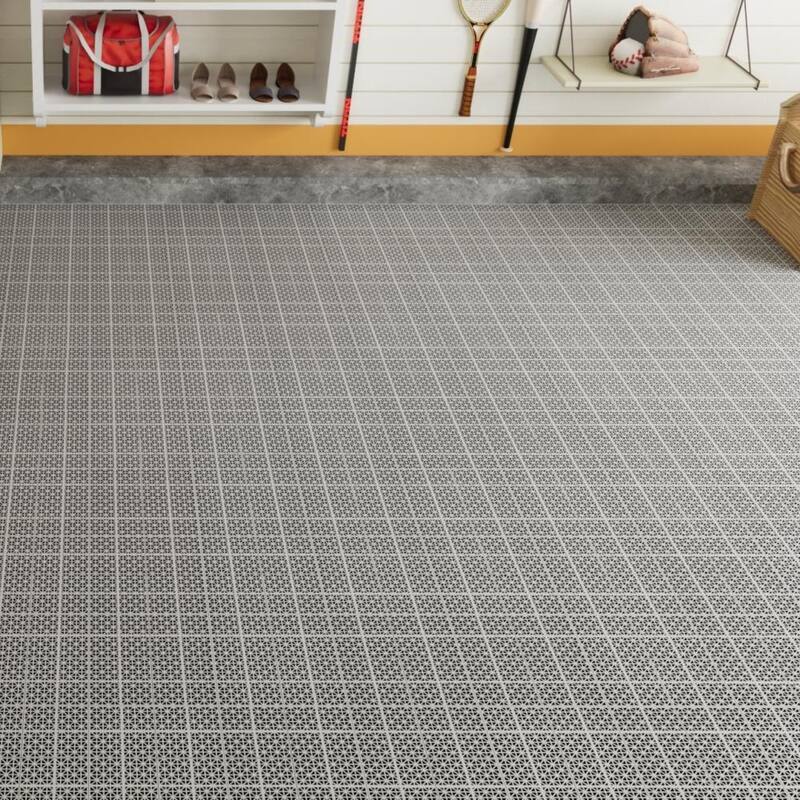 12 x 12 Inch Gray Interlocking Deck Tiles, Rosette Pattern Pack of 12