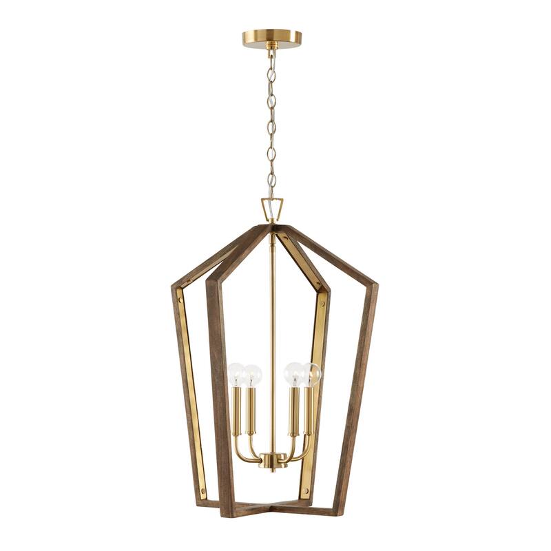 Maren 4-light Pendant w/ Handcrafted Mango Wood - Nordic Wood/ Matte Brass