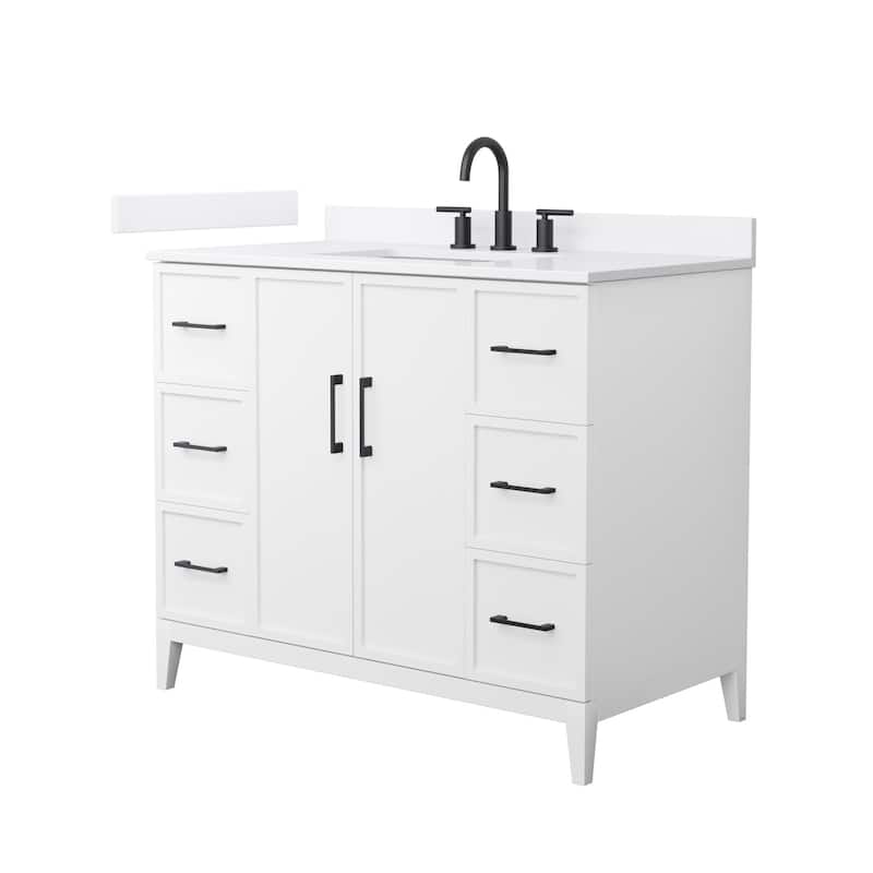 Elan 42-inch Single Vanity, 3 Hole Quartz Top - White, Black Trim, White Quartz Top