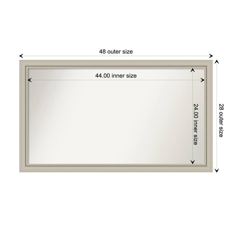 Romano Silver Narrow Framed Non-Beveled Custom Wall Mirror, Bathroom Vanity Mirror - Outer Size: 47.75 x 27.75