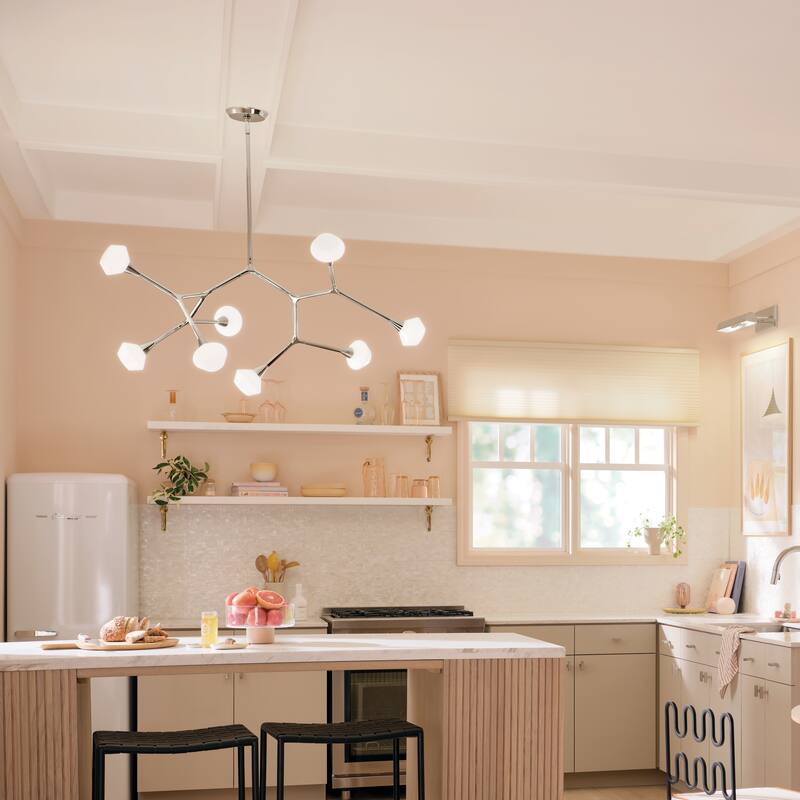 Cassius 52.5 Inch 8 Light Convertible Chandelier with Opal Glass in Polished Nickel