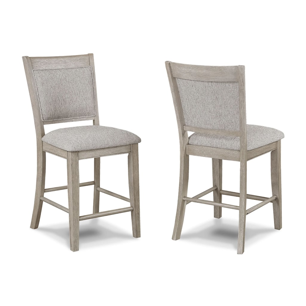 Filu Counter Height Chair Set of 2, White Oak Wood, Light Gray Fabric
