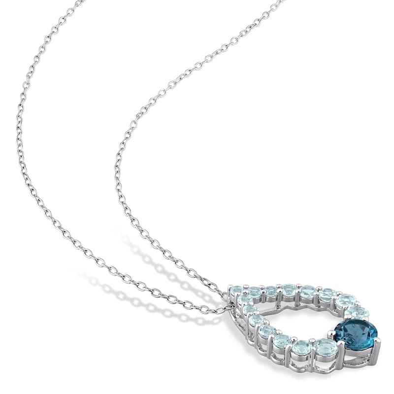Miadora London Blue Topaz and Sky Blue Topaz Open Teardrop Necklace in Sterling Silver