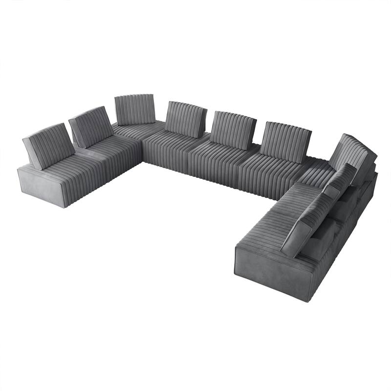 CraftPorch 9-Pieces Contemporary Clean-Line Linen Upholstered - 9 Piece - Light Grey