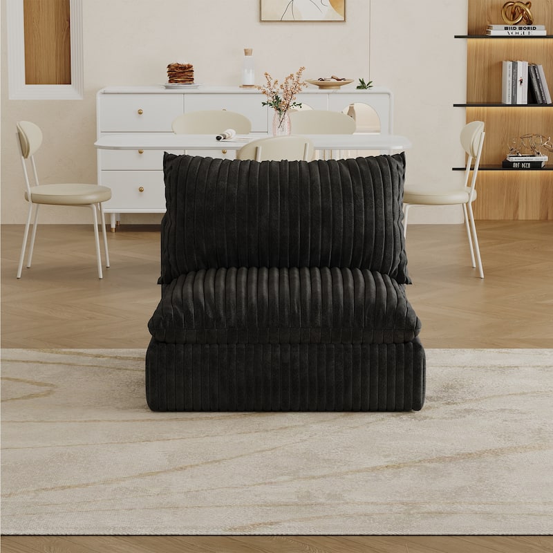 Anmytek Modern Black Corduroy Cloud Sofa No Assembly Required Double Layer Deep Seat Modular Sectional Couch for Living Room