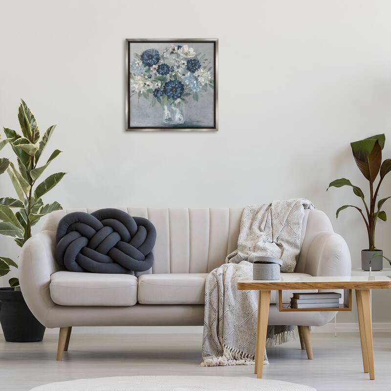 Stupell Blue Mums Mixed Bouquet Framed Floater Canvas Wall Art Design By Carol Robinson