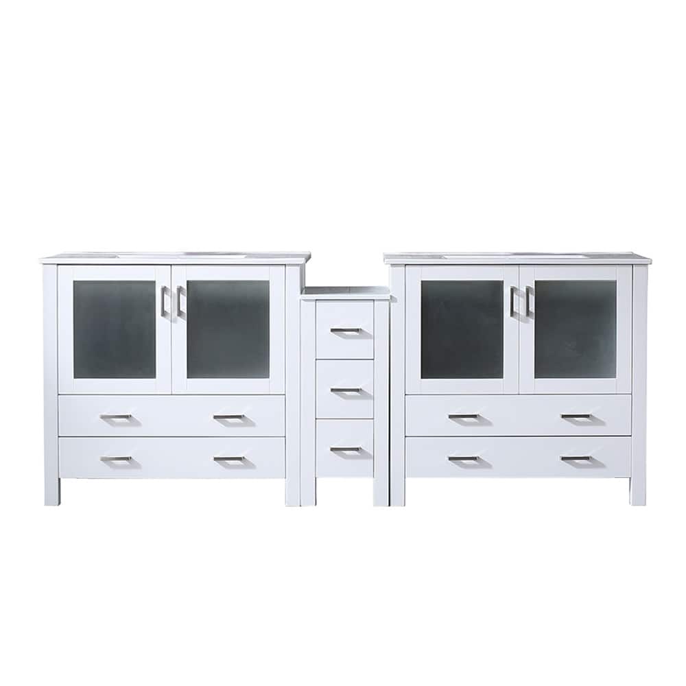 Volez Double Bath Vanity with Side Cabinet and White Ceramic Top