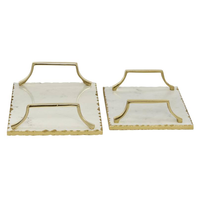 Marble Living Room Decor Tray with Gold Handles - Set of 2 White - Roche River Decor