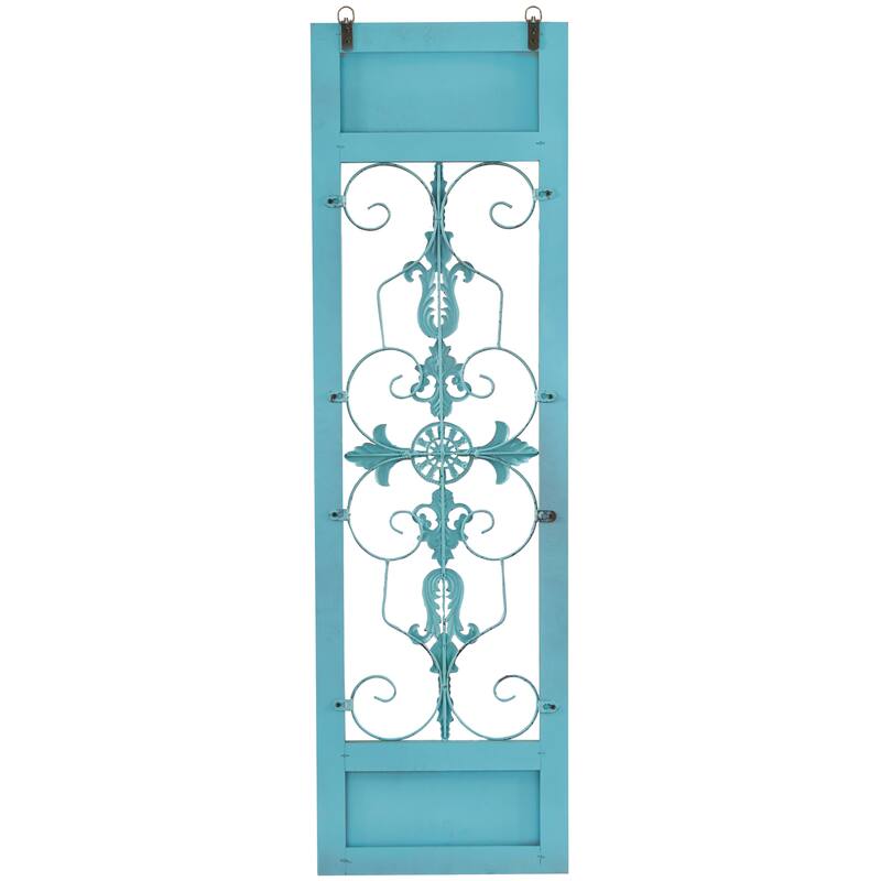 Wood Scroll Arabesque Wall Decor with Metal Fleur De Lis Relief - Teal - Roche River Decor