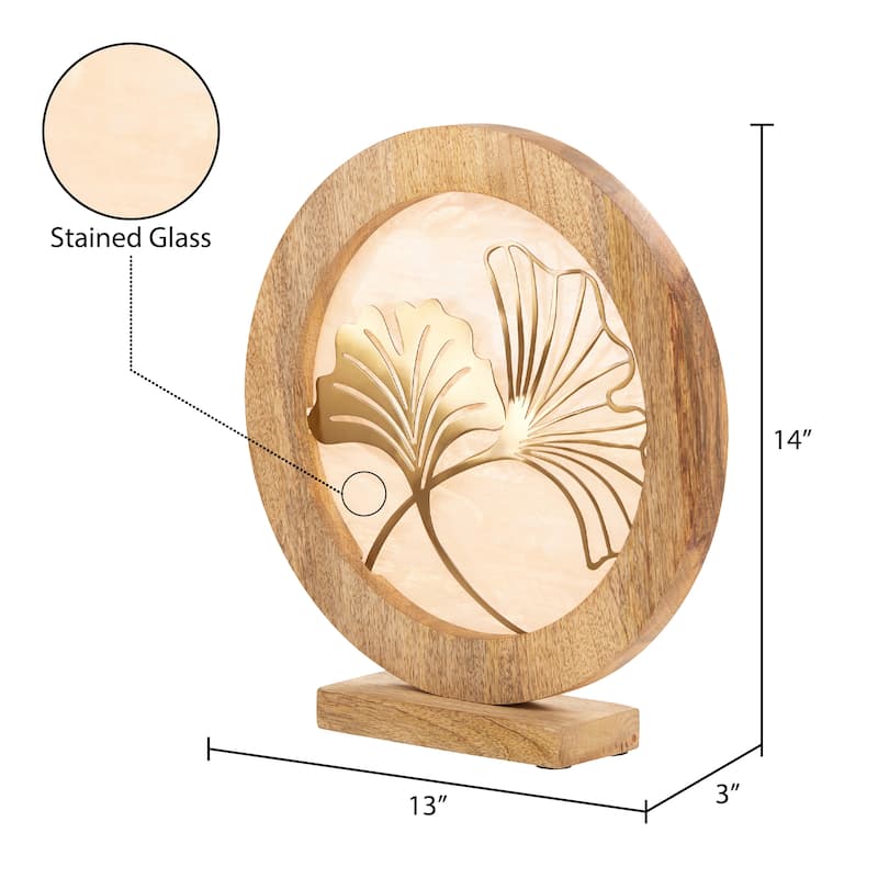 River of Goods Round Decorative Stained Glass Mango Wood Stand - 13" x 3" x 14"