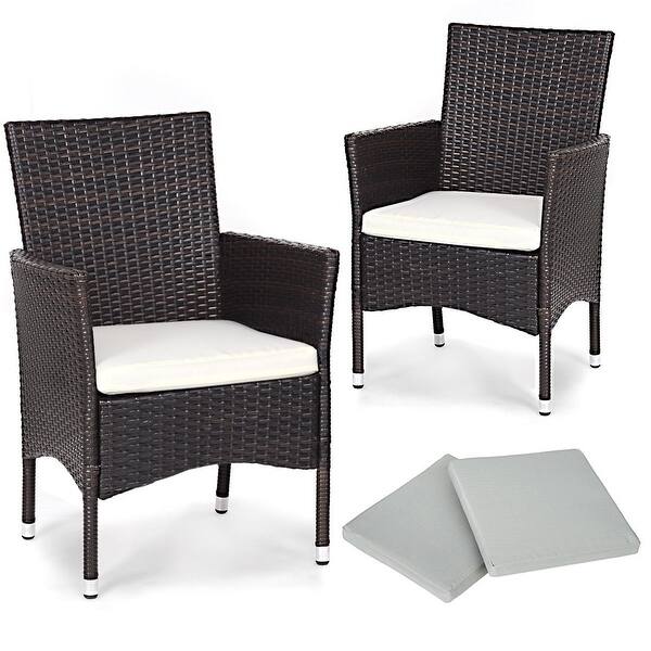 Shop Gymax 2pc Patio Rattan Wicker Dining Chairs Set Mixbrown With