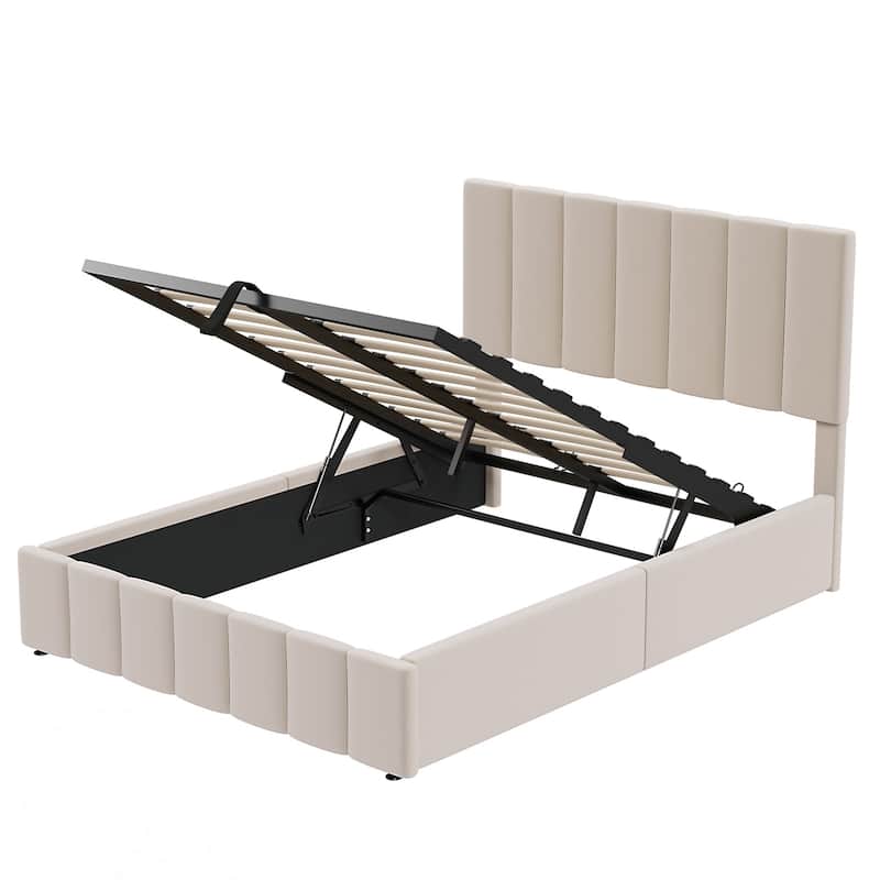 Full size Upholstered Platform bed with a Hydraulic Storage System
