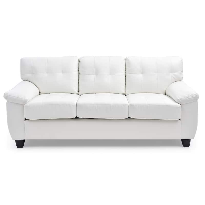 Flared Arm Faux Leather Tufted Straight Sofa - 78" - White