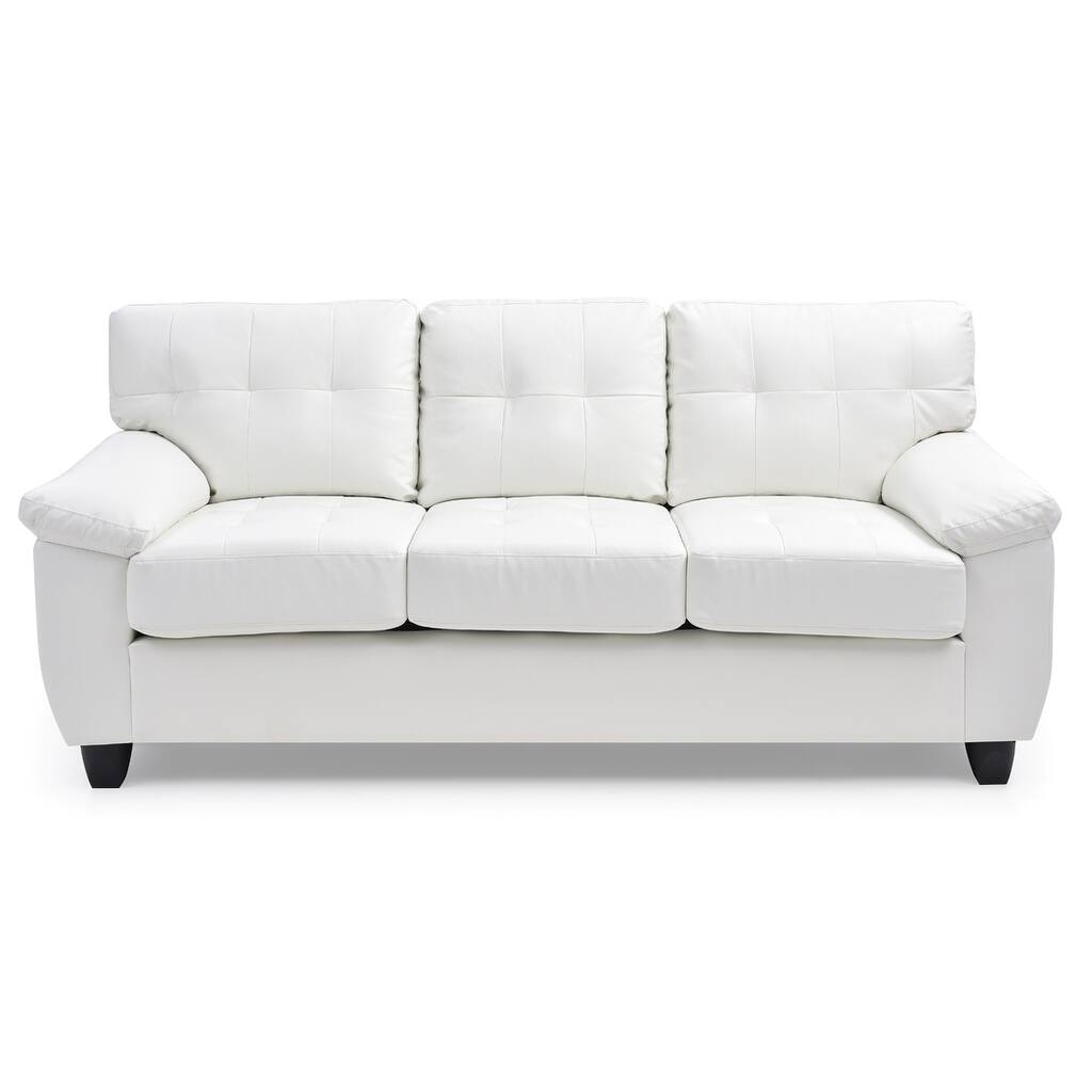 Flared Arm Faux Leather Tufted Straight Sofa - 78" - White