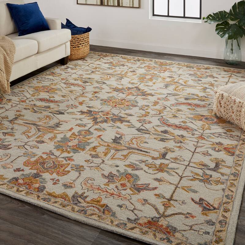Faris Rustic Farmhouse Rug, Flora/Fauna, Gray/Golden, Accent Rug