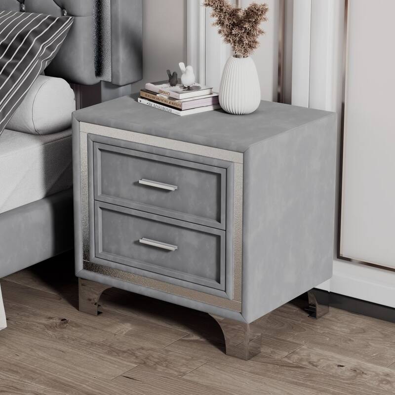 2-Drawer Nightstand with Metal Legs for Bedroom