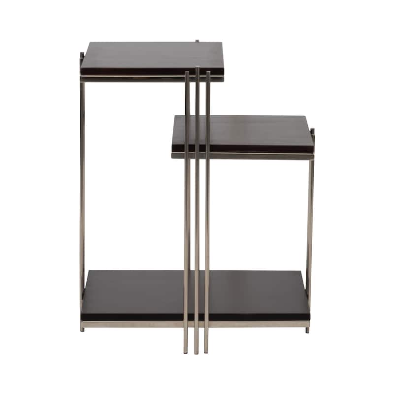 Metal and Mango Wood Three-Tier Accent Table - 20" x 15" x 24"