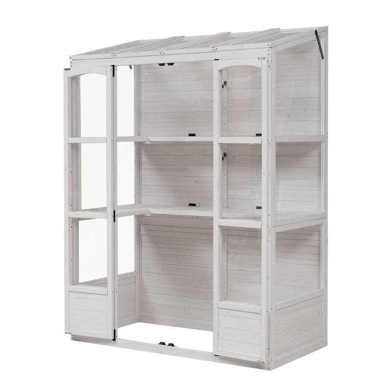 Roomfitters 78" Wooden Walk-In Greenhouse with 4 Skylights and 2 Folding Shelves