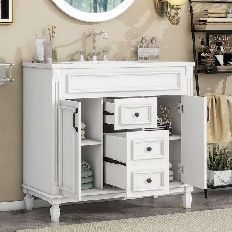 36'' Bathroom Vanity with Top Sink,2 Soft Closing Doors and 2 Drawers