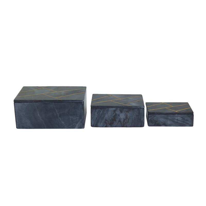 Black, White or Green Marble Box with Gold Linear Lines (Set of 3) - S/3 9", 7", 6"W
