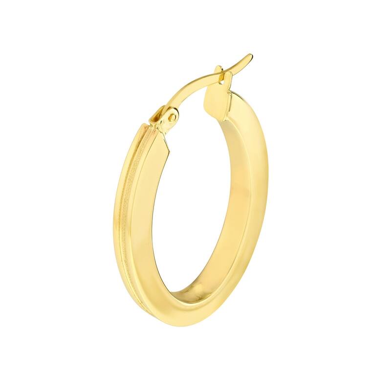 Curata 10k Yellow Gold 20x3mm Grooved Design Oval Hoop Earrings