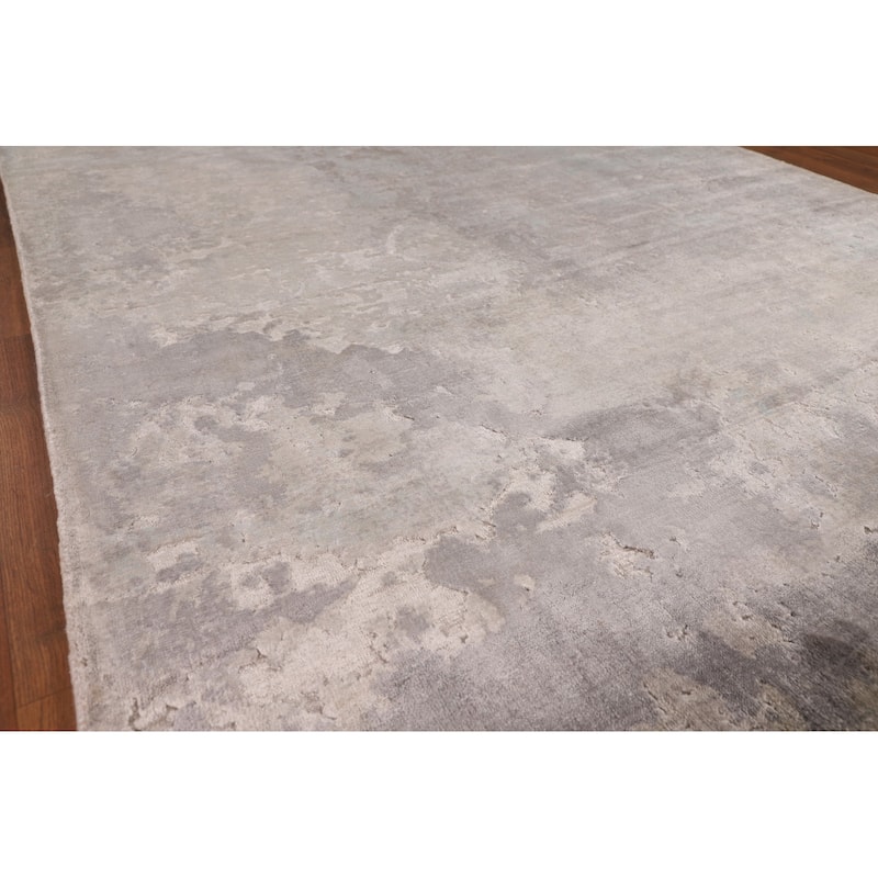 Abstract Modern Area Rug Hand-Knotted Grey Wool Carpet - 5'3"x 7'6"