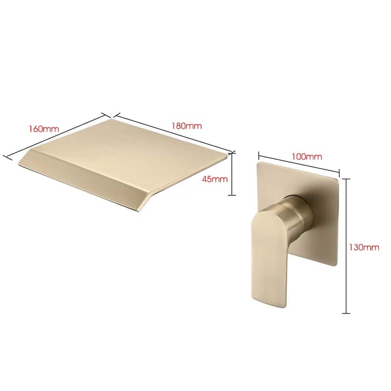 Modern Single Handle Wall Mounted Waterfall Bathroom Bathtub Sink Faucet with Rough Valve and High Flow Filler, Splash Proof
