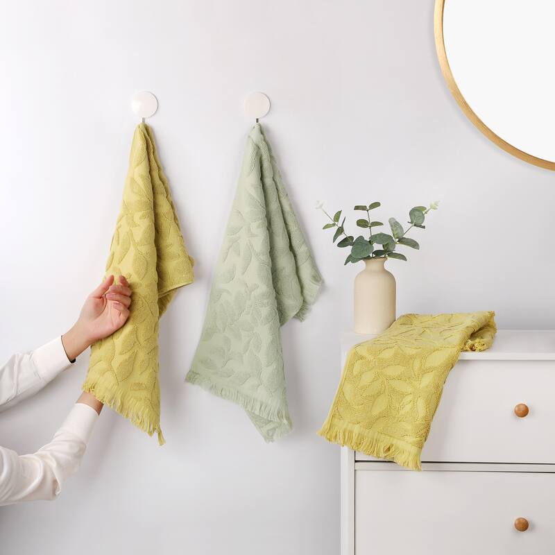 Jacquard Pattern Boho Decorative Hand Towels, Cotton Turkish Absorbent Soft Hand Towel for Bathroom, Kitchen, Hotel, Spa - Yellow - 2 Pack