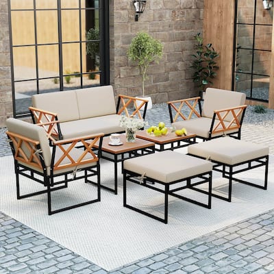 Costway 7 PCS Outdoor Conversation Set Acacia Wood Chairs & Coffee - See Details