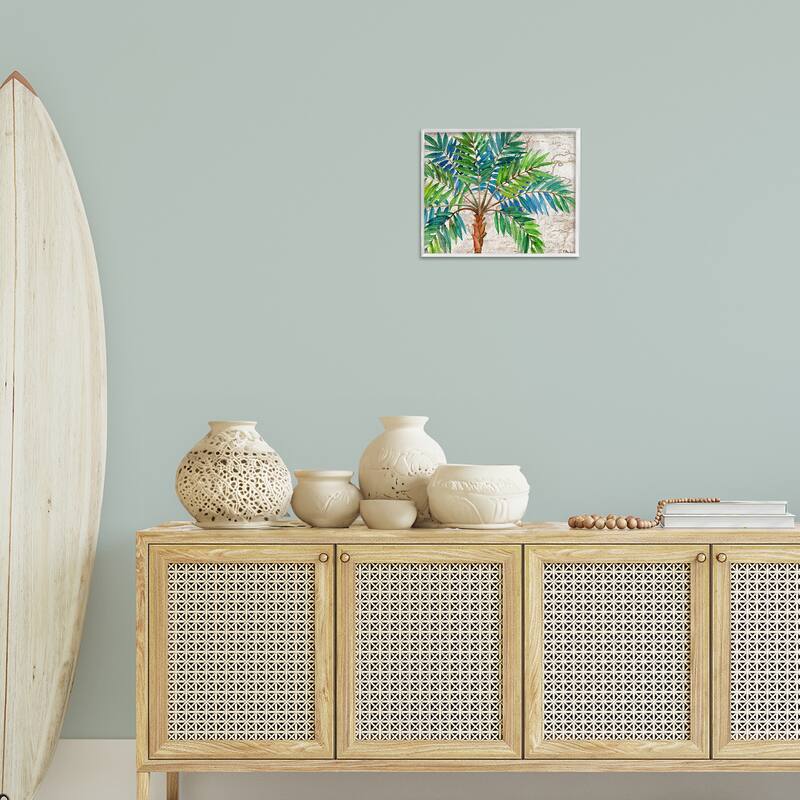 Stupell Aqueous Palm Tree Framed Giclee Art Design By Paul Brent