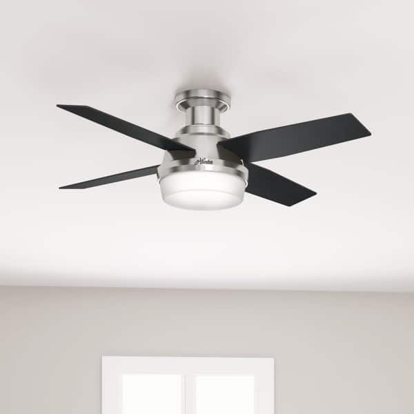 slide 2 of 23, Hunter 44" Dempsey Flush Mount Ceiling Fan with LED Light, Handheld Remote - Modern, Contemporary, Transitional, Industrial Brushed Nickel - Black/Chocolate blades