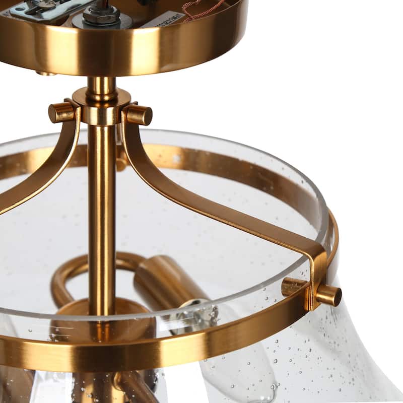 Haye Modern Gold 2-Light Semi-Flush Mount Glass Ceiling Light - 11.8"Dx9.4"H