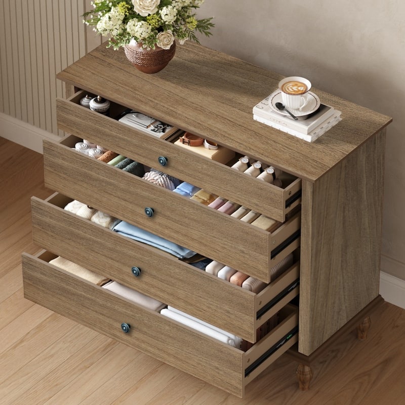 Rustic Wooden 4-Drawer Storage Chest with Metal Knobs and Solid Wood Feet by GDFStudio