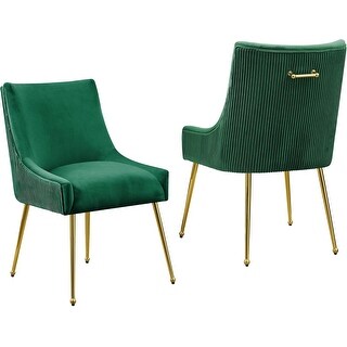 Modern Velvet Dining Chairs Set of 2 with Gold Legs, Pleated Back ...
