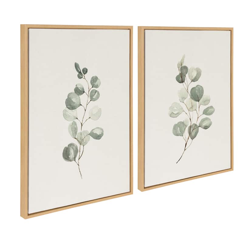 Kate and Laurel Sylvie Eucalyptus Framed Canvas Set by Maja Mitrovic of Makes My Day Happy - 2 Piece 23x33 - Plastic - Natural