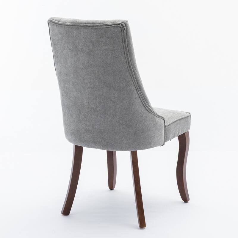 Flocking Linen Upholstered Dining Chairs with Curved Solid Wood Legs,Set of 2