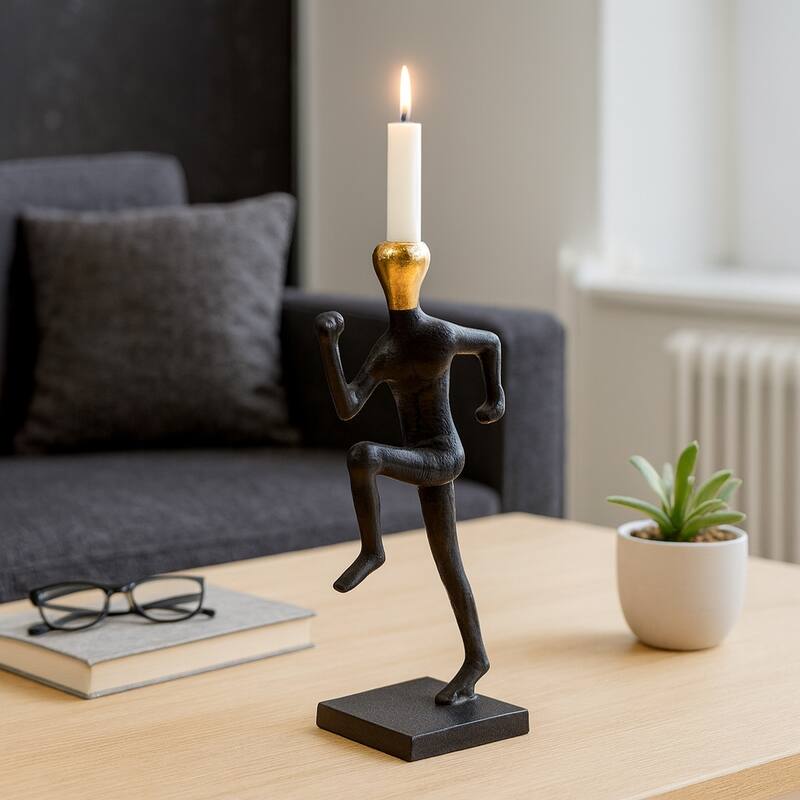 Metal Running Man Taper Candle Holder - Gold, 15 in. - 15.0"