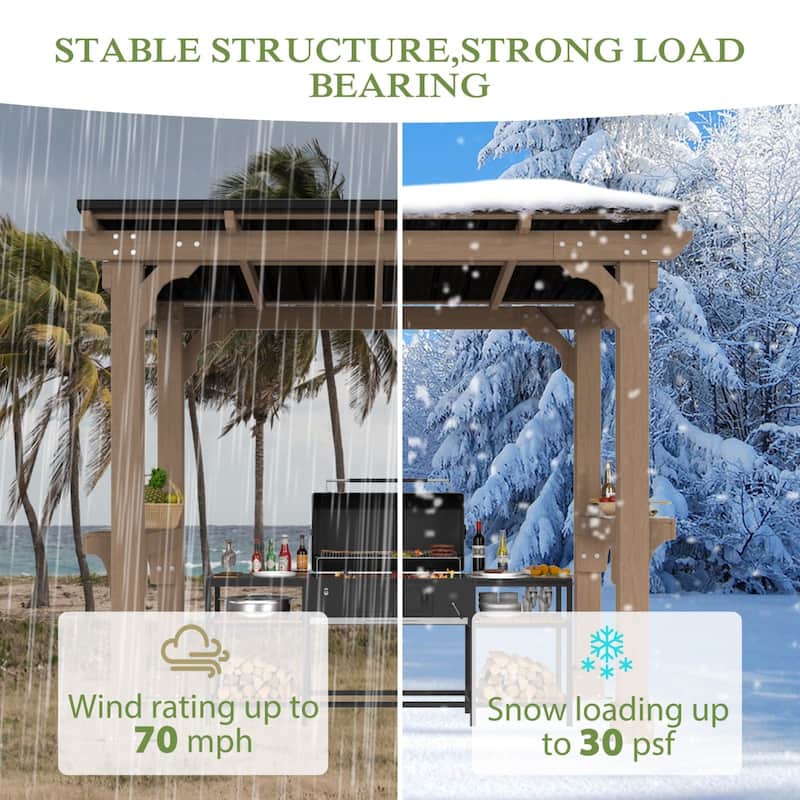 VEIKOUS Wood BBQ Grill Gazebo with Steel Roof for Patio Garden Backyard and Lawn