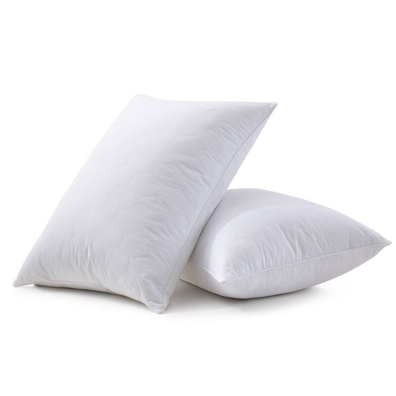 Medium Goose Feather Down Pillow with Quilted Cotton Cover Set of 2 - White