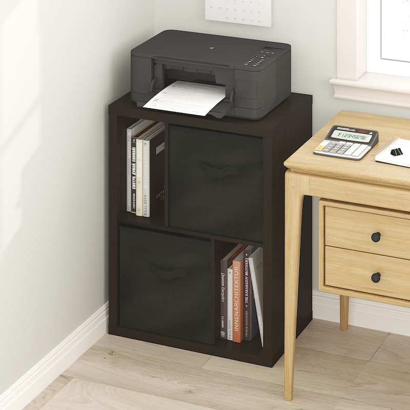 Furinno Viola Multipurpose Shelf with Storage Bin, Dark Oak/Black