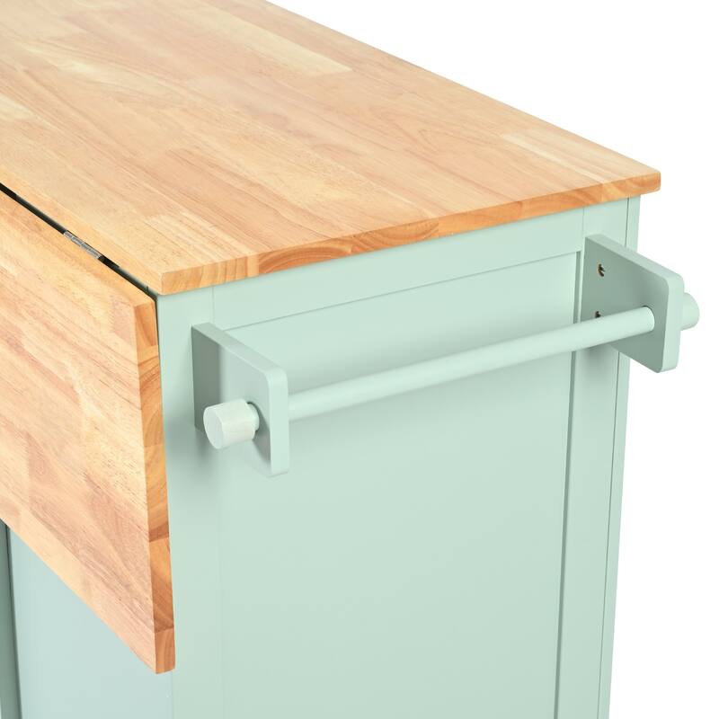 53.10 '' Rubberwood Kitchen Cart with Drop-Leaf, Adjustable Shelf, Rolling Wheels, and 3 Drawers - 53.1'' x 29.5'' x 37.2''