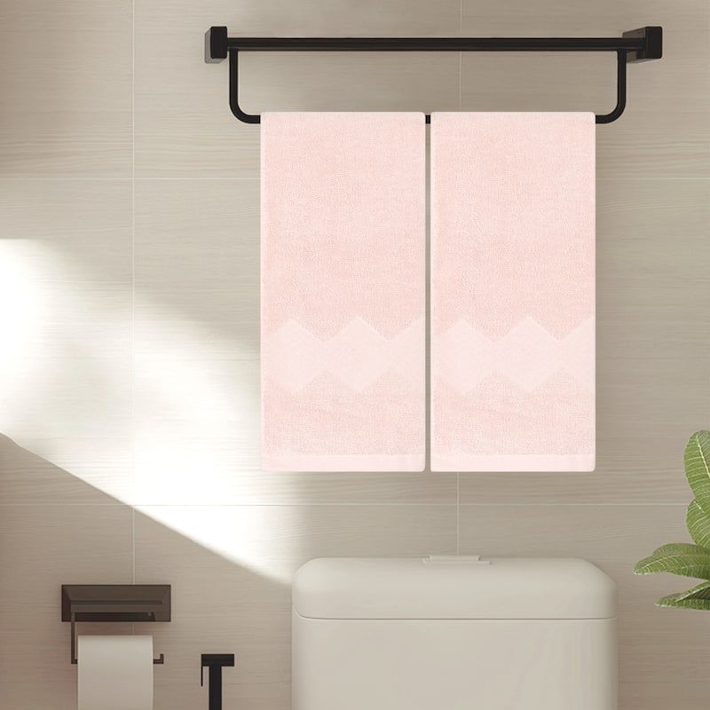 Solid Cotton Hand Towels Set of 2, Soft and Highly Absorbent Towels for Bathroom, Travel, Camp 14" x 30" - Pink