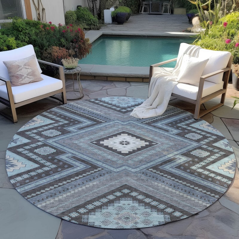 Machine Washable Indoor/ Outdoor Global Boho Chantille Rug - Pewter - 8' x 8'